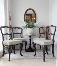 4 X Vintage, Upholstered Balloon Back Dining/Occasional Chairs - Sold As A Set - thumbnail 1