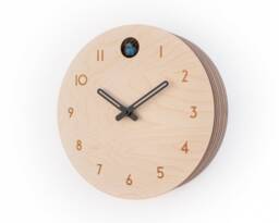 Minimal Wooden Wall Clock - Modern Birch Design With Custom Color Hands & Bird - thumbnail 1