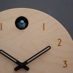 Minimal Wooden Wall Clock - Modern Birch Design With Custom Color Hands & Bird - thumbnail 2