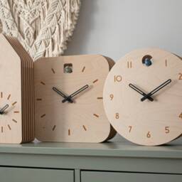 Minimal Wooden Wall Clock - Modern Birch Design With Custom Color Hands & Bird - thumbnail 3