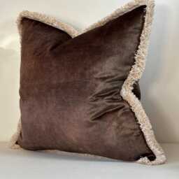 Velvet Square Cushion Cover Green Blue Orange Brown Brush Fringe Trim - thumbnail 4