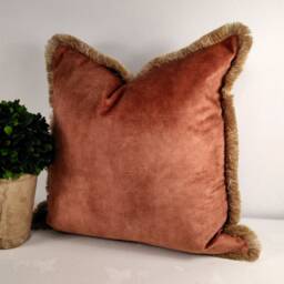 Velvet Square Cushion Cover Green Blue Orange Brown Brush Fringe Trim - thumbnail 2