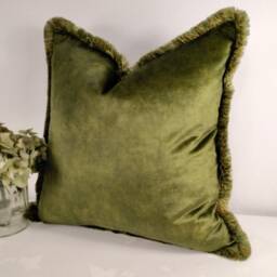 Velvet Square Cushion Cover Green Blue Orange Brown Brush Fringe Trim