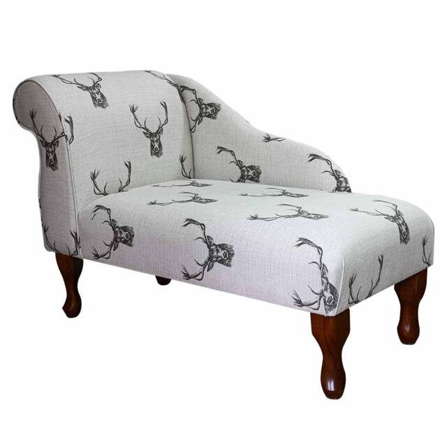 Handmade Stag Print Chaise Longue Queen Anne Style Accent Chair - image 1