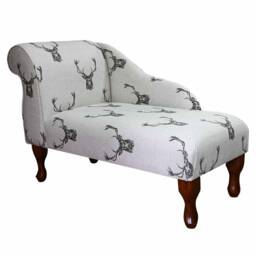 Handmade Stag Print Chaise Longue Queen Anne Style Accent Chair - thumbnail 1