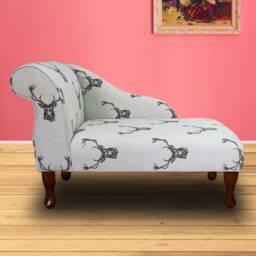 Handmade Stag Print Chaise Longue Queen Anne Style Accent Chair - thumbnail 3