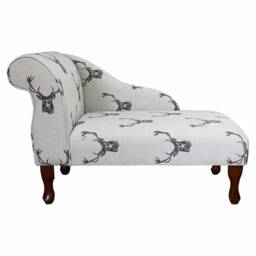 Handmade Stag Print Chaise Longue Queen Anne Style Accent Chair - thumbnail 2