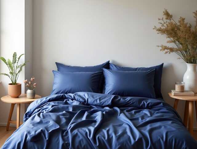 Dusty Blue Sateen Bedding Set 1 Duvet Cover & 2 Pillowcases Cotton Satin Comforter - image 1