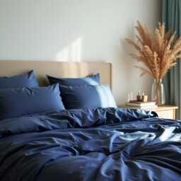 Dusty Blue Sateen Bedding Set 1 Duvet Cover & 2 Pillowcases Cotton Satin Comforter - thumbnail 4