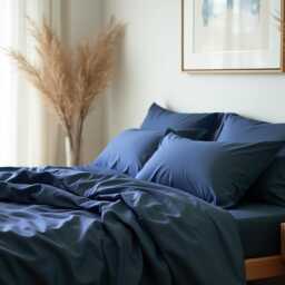 Dusty Blue Sateen Bedding Set 1 Duvet Cover & 2 Pillowcases Cotton Satin Comforter - thumbnail 3