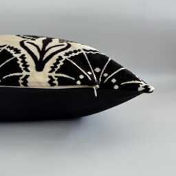 Silk Velvet Cushion Cover, Black Carnations Cushions, Turkish Jacquard Cushion, Ikat Pillow, Decorative Pillow 24''x16''/60x40 cm - thumbnail 3