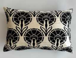 Silk Velvet Cushion Cover, Black Carnations Cushions, Turkish Jacquard Cushion, Ikat Pillow, Decorative Pillow 24''x16''/60x40 cm