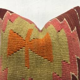 Handwoven Kilim Pillow Cover, Vintage Turkish Bohemian Decor - 16x16 - thumbnail 2