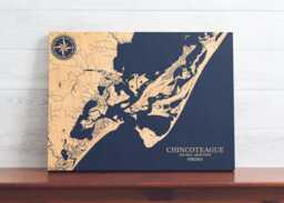 Chincoteague, Virginia Map - Engraved Wood Coastal Chart Wall Art Sign, Beach Home Decor Nautical Print, Unique Personalized Family Gift