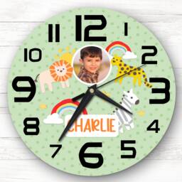 Baby Animals Green Photo Boy Room Custom Gift Personalised Clock - thumbnail 1