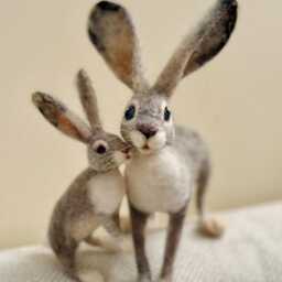 Needle Felted Daddy Hare Sculpture & Baby Rabbit, Ooak Rabbit Sculpture, Felted Hares, Easter Decor, Nursery Decor - thumbnail 4