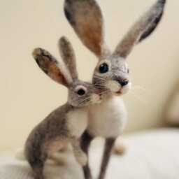 Needle Felted Daddy Hare Sculpture & Baby Rabbit, Ooak Rabbit Sculpture, Felted Hares, Easter Decor, Nursery Decor - thumbnail 2
