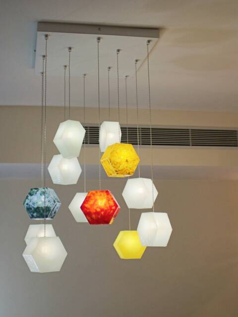 Fused Glass Hexagon Shaped Pendant Lighting Chandelier. Series Hexalights - image 1