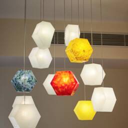 Fused Glass Hexagon Shaped Pendant Lighting Chandelier. Series Hexalights - thumbnail 2