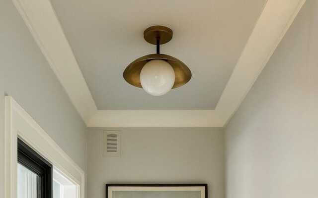 Mid-Century Modern Flush Mount Ceiling Light - Brass Glass Globe Chandelier Minimalist Rustic Lighting Fixture - image 1
