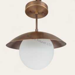 Mid-Century Modern Flush Mount Ceiling Light - Brass Glass Globe Chandelier Minimalist Rustic Lighting Fixture - thumbnail 3