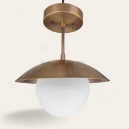 Mid-Century Modern Flush Mount Ceiling Light - Brass Glass Globe Chandelier Minimalist Rustic Lighting Fixture - thumbnail 4