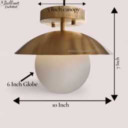Mid-Century Modern Flush Mount Ceiling Light - Brass Glass Globe Chandelier Minimalist Rustic Lighting Fixture - thumbnail 2