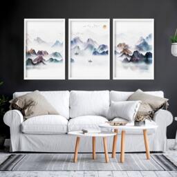 Japandi Wall Art Decor Framed 3 Piece Set Artwork For A Zen Living Room, Teal Large Relaxing Asian Designer Japan Poster Prints - thumbnail 1