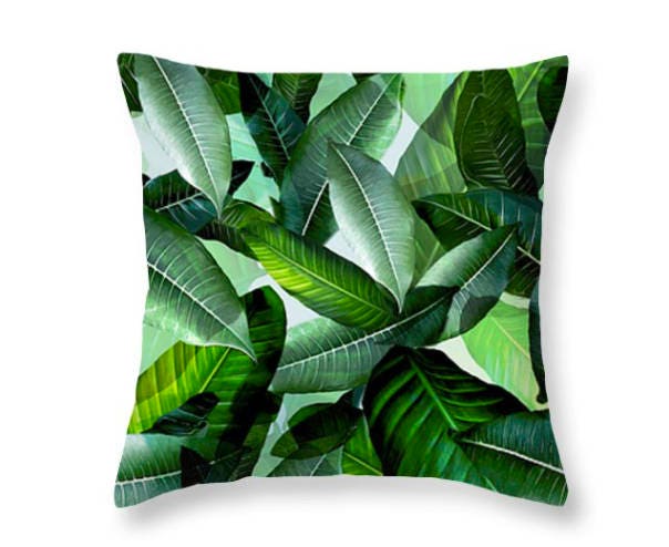 Banana Leaf Pillow, Jungle Cushion, Durable Fabric, Throw Pillows 16x 16, 18x18 Or 20x20 Inches, Palm Print, Original Design, Tropical