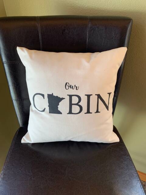 Our Cabin Minnesota Mn Quote Pillow Decorative Handmade Painted Lake Sayings - image 1