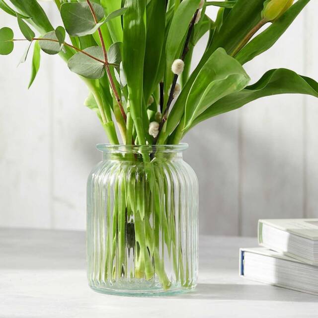 Ribbed Glass Flower Vase Vintage Sweetie Style, Table Centerpiece - 15cm - image 1