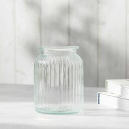 Ribbed Glass Flower Vase Vintage Sweetie Style, Table Centerpiece - 15cm - thumbnail 2