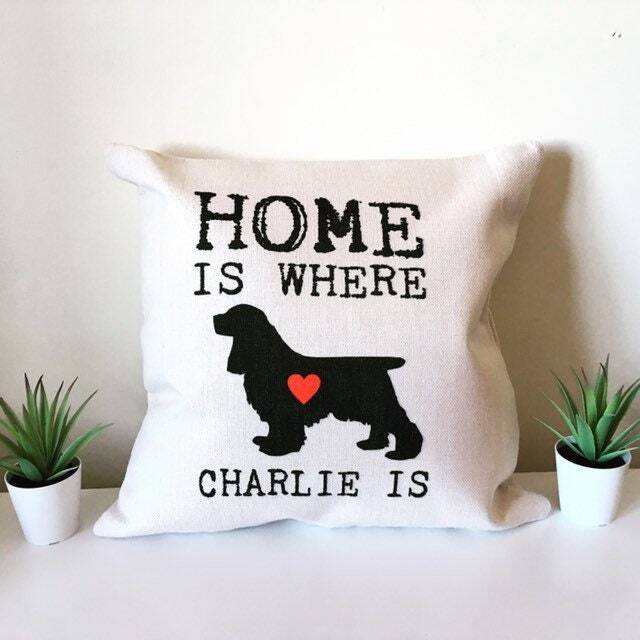 Home Is Where Is - Cocker Spaniel Dog Silhouette Personalised Cushion - image 1