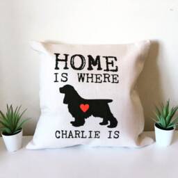 Home Is Where Is - Cocker Spaniel Dog Silhouette Personalised Cushion