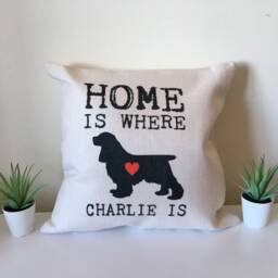 Home Is Where Is - Cocker Spaniel Dog Silhouette Personalised Cushion - thumbnail 2