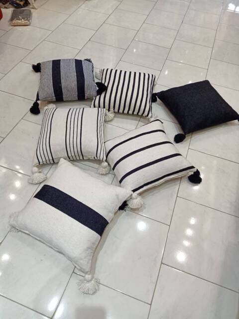 Handwoven Moroccan Cotton Pom Pillow Cover - image 1