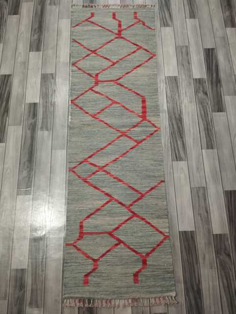Minimalist Scandinavian Runner, Handmade Artisan Afghan Turkish Persian Swedish Style Flatweave Natural Wool Kilim Runner Rug 204x62 cm - image 1