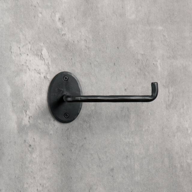 Blacksmith Handmade Toilet Paper Holder - Wrought Iron Wall Mounted Suitable For Bathroom Hammered Oval Finish - Black - image 1