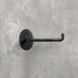 Blacksmith Handmade Toilet Paper Holder - Wrought Iron Wall Mounted Suitable For Bathroom Hammered Oval Finish - Black