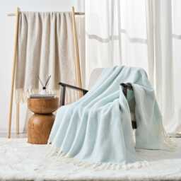 Faux Mohair Throw - Plain Coloured Cosy Winter Blanket With Fringe - Grey, Neutral, Purple, Blue Modern Home Luxury Sofa Throw, Bedspread - thumbnail 1