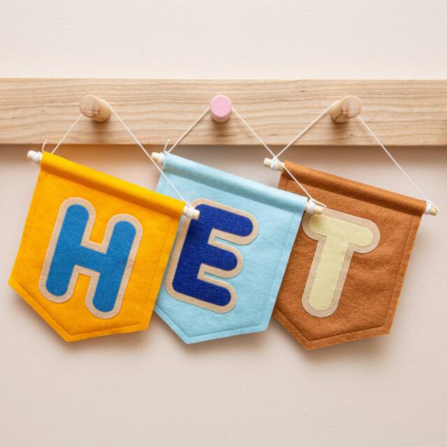 Custom Initial Wall Banner Flag. Personalised Bubble Name Felt Nursery Decor. A-Z Kids Room Hanging - image 1