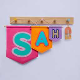 Custom Initial Wall Banner Flag. Personalised Bubble Name Felt Nursery Decor. A-Z Kids Room Hanging - thumbnail 2