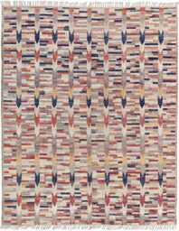 Handwoven Wool Kilim Rug 9x8 Ft, Colorful Geometric Tribal Design - thumbnail 1