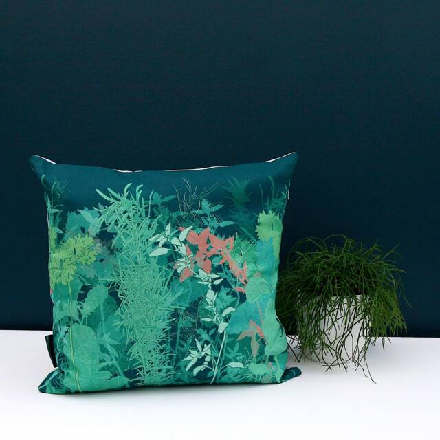 Mint Garden Print Throw Cushion Teal, Turquoise, & Coral - image 1