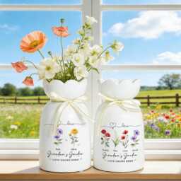 Personalized Grandma's Garden Vase, Birth Flower Gift For Mom Nana, Mothers Day From Kids Grandkids, Ceramic Vase - thumbnail 2