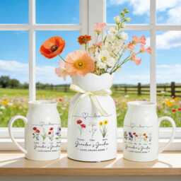 Personalized Grandma's Garden Vase, Birth Flower Gift For Mom Nana, Mothers Day From Kids Grandkids, Ceramic Vase - thumbnail 3