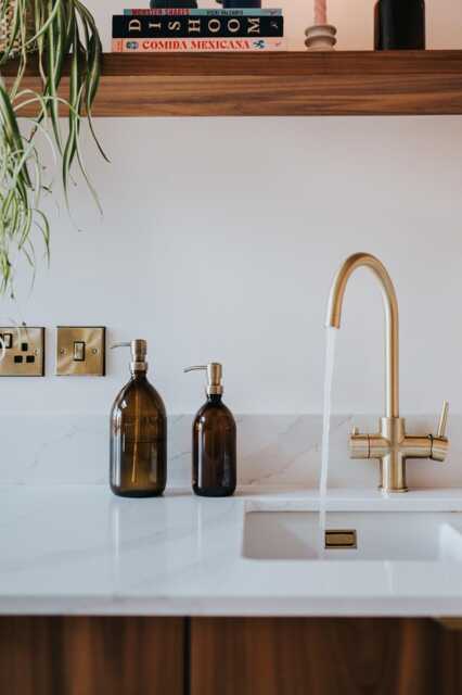 Amber Glass Soap Dispenser Stainless Steel Pump, Recycled UK Made - image 1