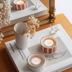 Handmade Striped Terracotta Tea Light Holder With Gold Rim - Set Of Two - thumbnail 3