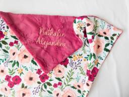 Josie Floral Personalized Baby Blanket, Minky Blanket With Name, Pink Gift - thumbnail 1