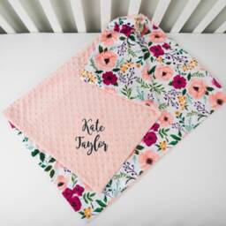 Josie Floral Personalized Baby Blanket, Minky Blanket With Name, Pink Gift - thumbnail 3